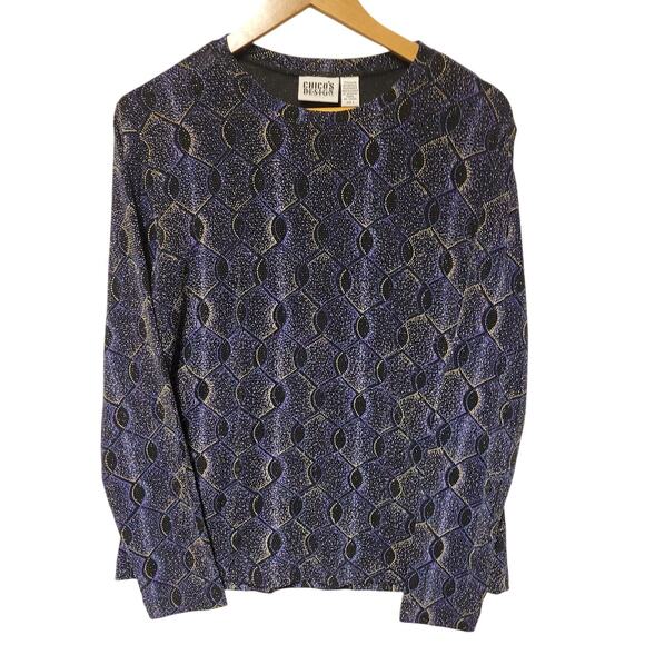 Vintage Chico's Whimsigoth Top Metallic Sparkly Geometric‎ Funky Witchy Size 2/L - Picture 1 of 5
